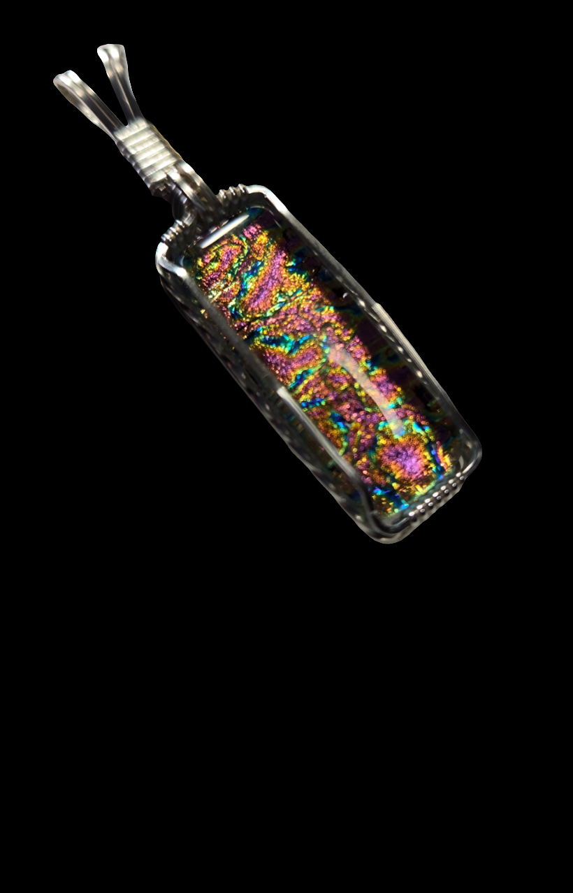 Custom Wire Wrapped Dichroic Glass Necklace/Pendant Sterling Silver