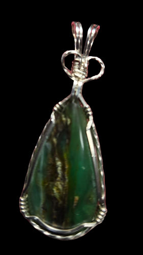 Custom Cut Polished & Wire Wrapped Peruvian Blue Opal Necklace/Pendant Sterling Silver