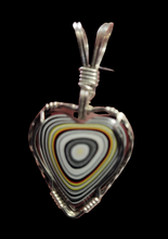 Load image into Gallery viewer, Custom Wire Wrapped Fordite Heart Necklace/Pendant Sterling Silver