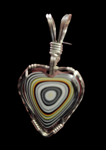 Custom Wire Wrapped Fordite Heart Necklace/Pendant Sterling Silver