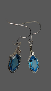 Custom Wire Wrapped Faceted Blue Topaz Earrings 8 ct Sterling Silver