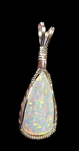 Load image into Gallery viewer, Custom Cut Polished &amp; Wire Wrapped Synthetic Opal Set: Necklace/Pendant Earrings Sterling Silver