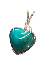 Load image into Gallery viewer, Custom Wire Wrapped Amazonite Heart Morefield Mine Amelia Cty VA Necklace/Pendant Sterling Silver