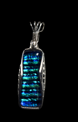 Custom Wire Wrapped Dichroic Glass Necklace/Pendant Sterling Silver