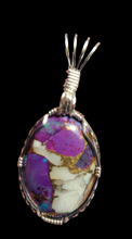 Load image into Gallery viewer, Custom Wire Wrapped Purple Majave Turquoise Spiny Oyster &amp; Copper Necklace/Pendant Sterling Silver