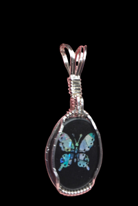 Custom Wire Wrapped Australian Opal Inlay Butterfly Necklace/Pendant Sterling Silver