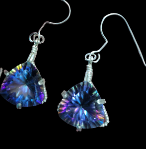 Custom Wire Wrapped Faceted Mystic Topaz Earrings Sterling Silver