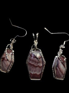 Custom Wire Wrapped Wonderstone Set: Earrings  Necklace/Pendant Sterling Silver