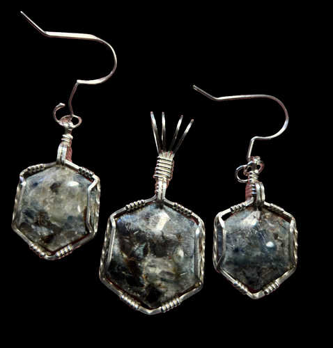 Custom Cut Polished & Wire Wrapped Kyanite Willis Mt. Virginia Set: Necklace/Pendant & Earrings Sterling Silver