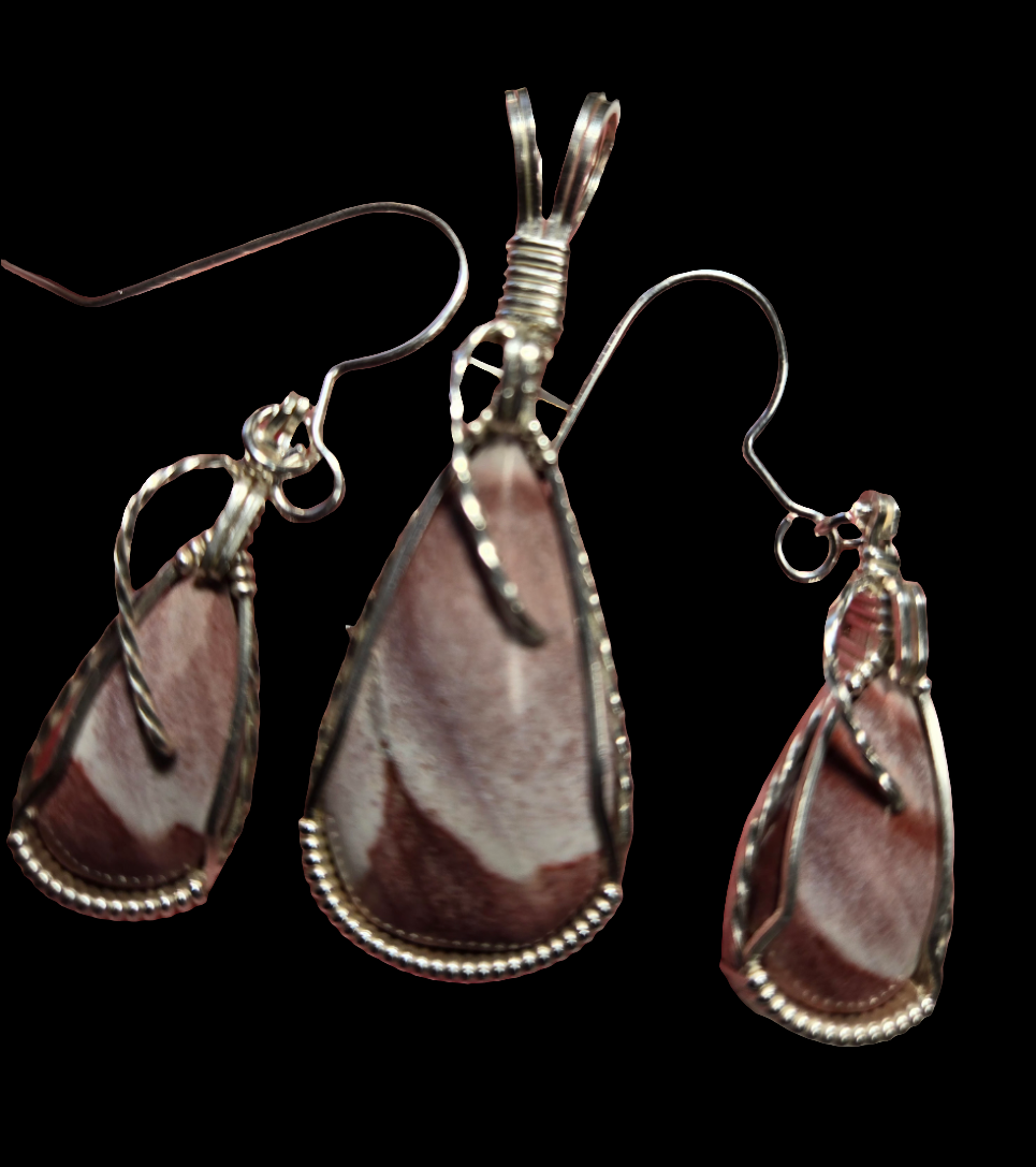 Custom Wire Wrapped Wonderstone Set: Earrings Necklace/Pendant Sterling Silver