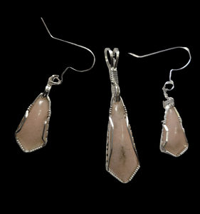 Custom Wire Wrapped Pink Marble Appomattox, VA Set Necklace/Pendant Earrings in Sterling Silver