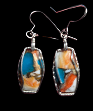 Load image into Gallery viewer, Custom Cut Polished &amp; Wire Wrapped Spiney Oyster &amp; Turquoise Set: Necklace/Pendant Earrings Sterling Silver