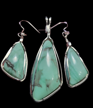 Load image into Gallery viewer, Custom Wire Wrapped Green Variscite Set: Necklace/Pendant Earrings Sterling Silver