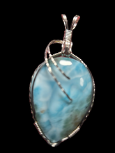 Load image into Gallery viewer, Custom Cut Polished &amp; Wire Wrapped Larimar Necklace/Pendant Sterling Silver