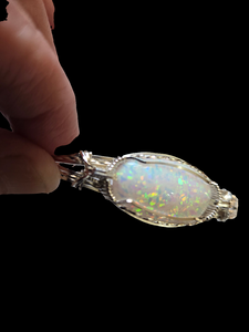 **SOLD**Custom Cut Polished & Wire Wrapped Synthetic Opal Bracelet Size 7 Sterling Silver