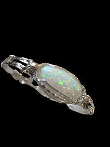 **SOLD**Custom Cut Polished & Wire Wrapped Synthetic Opal Bracelet Size 7 Sterling Silver