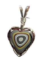 Load image into Gallery viewer, Custom Wire Wrapped Fordite Heart Necklace/Pendant Sterling Silver