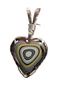 Custom Wire Wrapped Fordite Heart Necklace/Pendant Sterling Silver