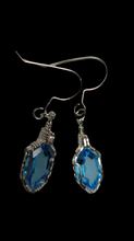 Load image into Gallery viewer, Custom Wire Wrapped Faceted Blue Topaz Earrings 8 ct Sterling Silver