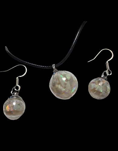 Custom Glass Ball Set: Necklace/Pendant Earrings Real Australian opal Chips