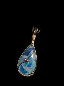 Custom Wire Wrapped Mosaic Australian Opal Necklace/Pendant 14kgf