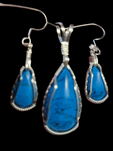 Load image into Gallery viewer, Custom Wire Wrapped Kingman Turquoise Set: Earrings. Necklace/Pendant Sterling Silver