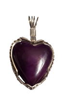 Load image into Gallery viewer, Custom Wire Wrapped Purple Alunite Heart Necklace/Pendant Sterling Silver