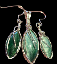 Load image into Gallery viewer, Custom Cut Polished &amp; Wire Wrapped Green Bridewell Stone Set: Necklace/Pendant Earrings Sterling Silver