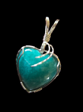 Load image into Gallery viewer, Custom Wire Wrapped Amazonite Heart Morefield Mine Amelia Cty VA Necklace/Pendant Sterling Silver