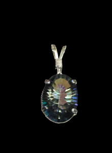 Custom Wire Wrapped Mystic Fire Topaz 12.4 cts. Necklace/Pendant Sterling Silver