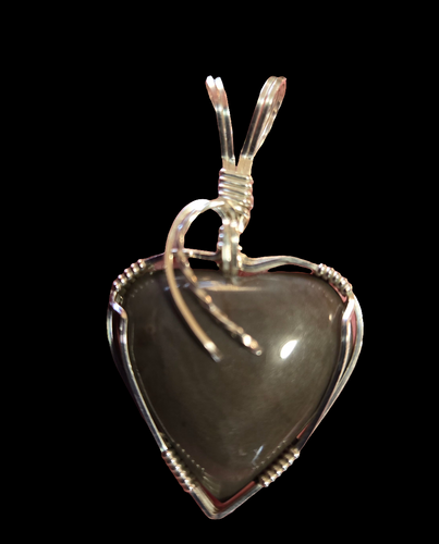 Custom Cut Polished & Wire Wrapped Gray Hokie Stone Heart Virginia Tech Necklace/Pendant Sterling Silver