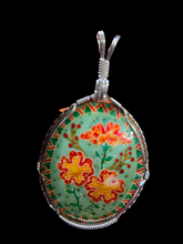 Load image into Gallery viewer, Custom Wire Wrapped Hand Painted Ostrich Egg Shell Necklace/Pendant Sterling Silver