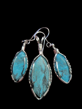 Load image into Gallery viewer, Custom Wire Wrapped Water Web Turquoise Set: Earrings, Necklace/Pendant Sterling Silver