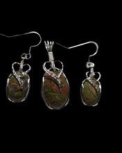 Load image into Gallery viewer, Custom Wire Wrapped Ms Virginia Unakite Set: Necklace/Pendant Earrings  Sterling Silver