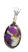 Load image into Gallery viewer, Custom Wire Wrapped Purple Majave Turquoise Spiny Oyster &amp; Copper Necklace/Pendant Sterling Silver