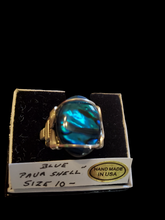 Load image into Gallery viewer, Custom Wire Wrapped Blue Paua Shell Ring 10 1/2 Sterling Silver