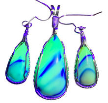 Load image into Gallery viewer, Custom Cut Polished &amp; Wire Wrapped Uranium Glass Slag Set Necklace/Pendant Earrings Sterling Silver