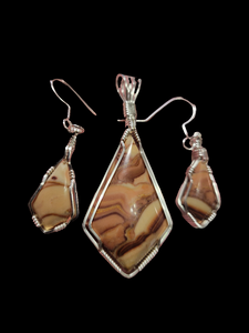 Custom Wire Wrapped Wavy Dolomite Set Necklace/Pendant Earrings Sterling Silver