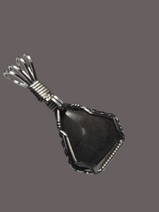 Custom Cut Polished & Wire Wrapped Gray Hokie Stone Heart Virginia Tech Necklace/Pendant Sterling Silver