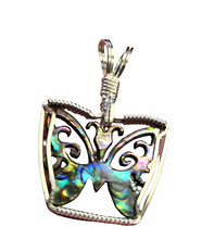 Load image into Gallery viewer, Custom Wire Wrapped Paua Shell Butterfly Necklace/Pendant Sterling Silver