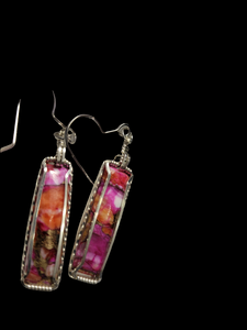 Custom Wire Wrapped Peruvian Pink Opal Spiny Oyster & Bronze Earrings Sterling Silver