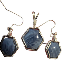 Load image into Gallery viewer, Custom Cut Polished &amp; Wire Wrapped Rebecca Iron Ore Slag Set: Necklace/Pendant Earrings Sterling Silver