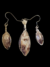 Load image into Gallery viewer, Custom Cut Polished, &amp; Wire Wrapped Lepidolite Set Earring, Necklace/Pendant Sterling Silver