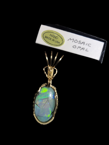 Custom Wire Wrapped Mosaic Australian Opal 8.5 ct. Necklace/Pendant 14kgf Wire One of a Kind