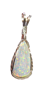 Custom Cut Polished & Wire Wrapped Synthetic Opal Set: Necklace/Pendant Earrings Sterling Silver