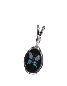 Custom Wire Wrapped Australian Opal Inlay Butterfly Necklace/Pendant Sterling Silver