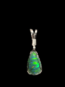 Custom Wire Wrapped Green Synthetic Opal Necklace/Pendant Sterling Silver