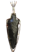 Load image into Gallery viewer, Custom Wire Wrapped Basalt Arrowhead Knapped by George Lott Necklace/Pendant Sterling Silver