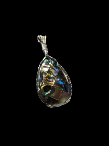 Custom Wire Wrapped Mosaic Paua Shell Necklace/Pendant Sterling Silver One of a kind