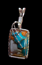 Load image into Gallery viewer, Custom Wire Wrapped Spiney Oyster Turquoise &amp; Bronze Set: Necklace/Pendant Earrings Sterling Silver